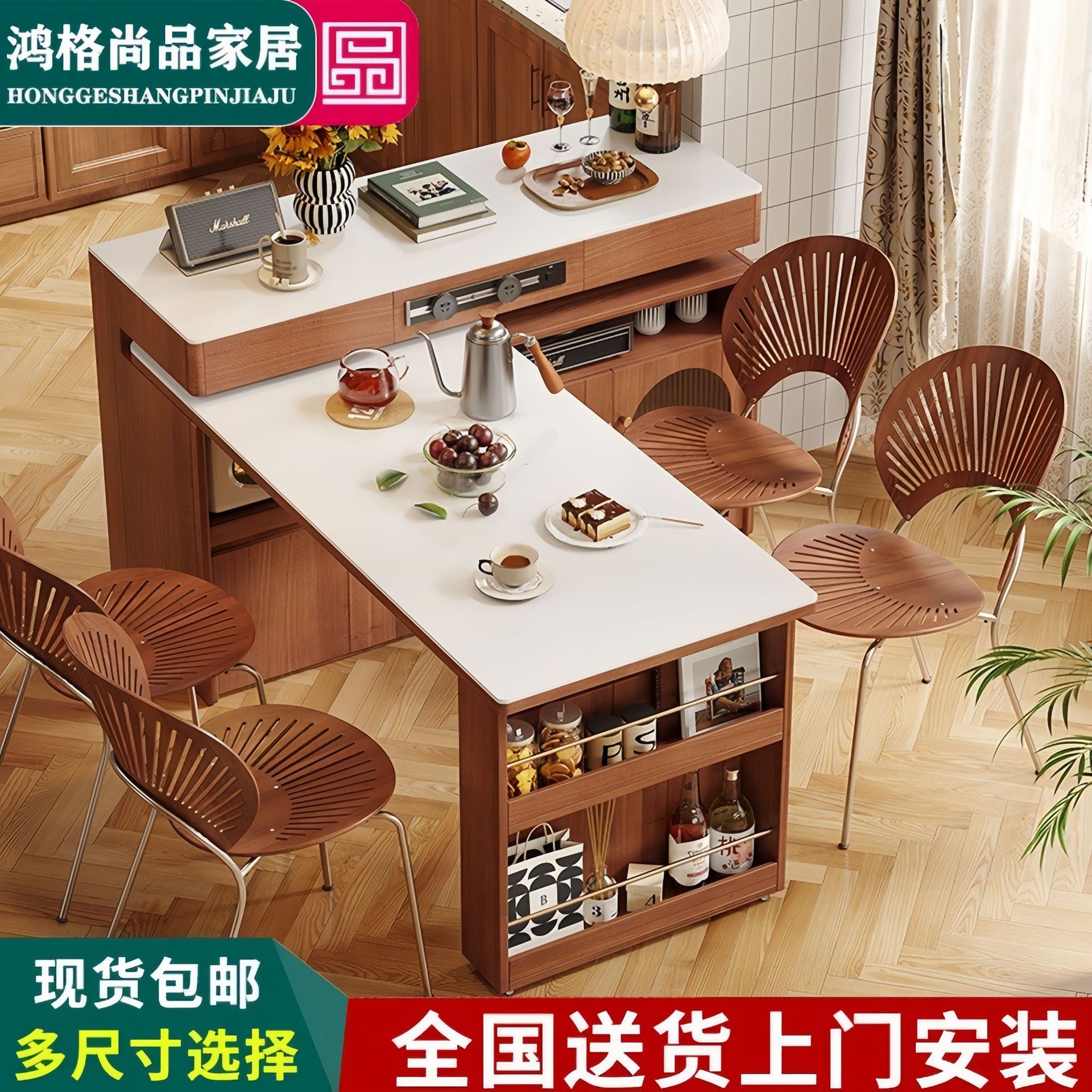 Скандинавский стол для малогабаритной квартиры, из массива дерева, телескопический обеденный стол, домашний, средневековый стиль, вращающийся, многофункциональный