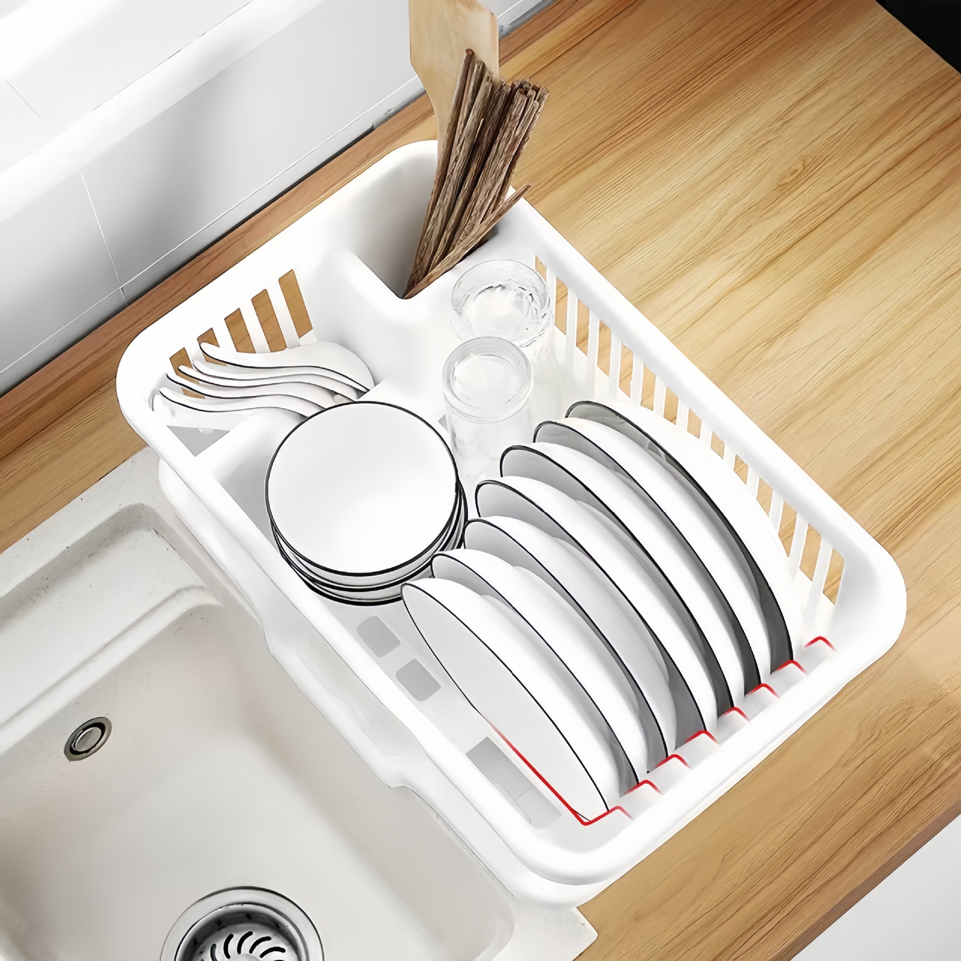 Kitchen Drain Dish Rack Large Dish Storage Rack Household Bowl Storage Box Storage Rack Bowl Chopsticks Drain Tray