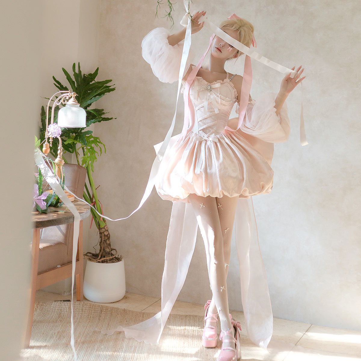 Bear Doujiang Original Fugitive Princess Lolita Female Lolita Sleeves Suspender Skirt Cute and Sweet Suit 7277