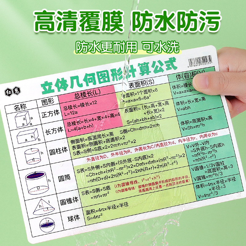 Primary school mathematics formula book and unit conversion graphics knowledge shorthand card formula table memory hand card
