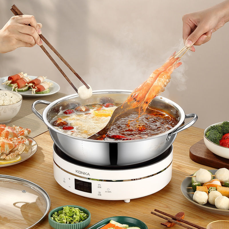 304 Stainless Steel Mandarin Duck Pot Induction Cooker Special Thickeneded Hot Pot Pot Mandarin Duck Pot Two-Flavor Pot Double-Ear Soup Pot