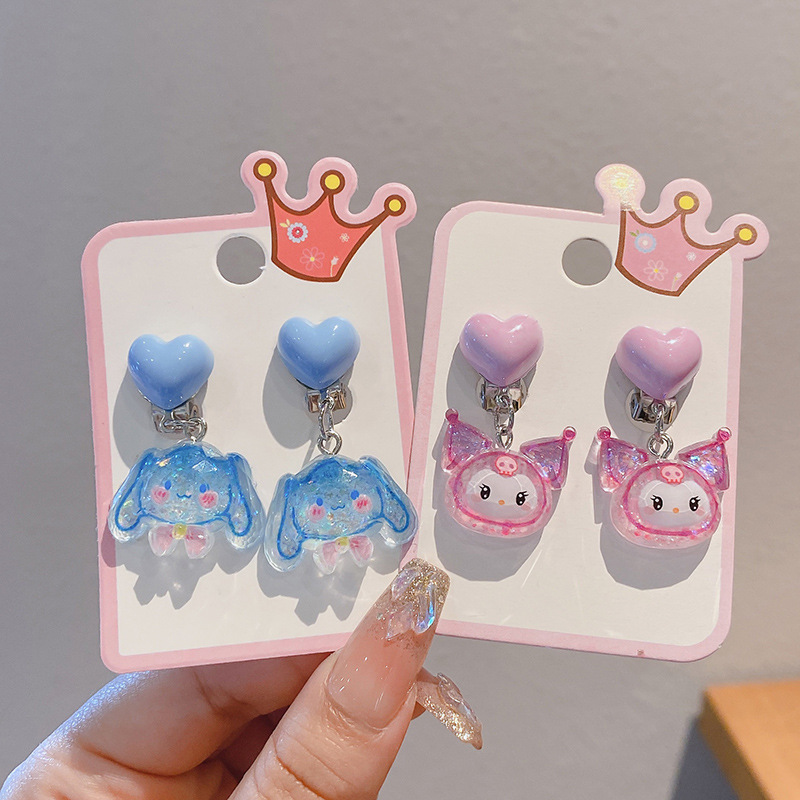 Cute Cartoon Children's Pendant Ear Clip New Sweet Princess Earrings Girls Colorful Sanrio Earrings
