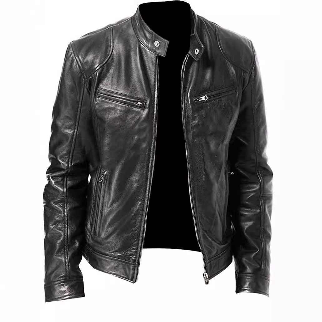 Southern winter warm button fashion domineering motorcycle men's multi-pocket PU coat stand collar zipper cardigan leather jacket
