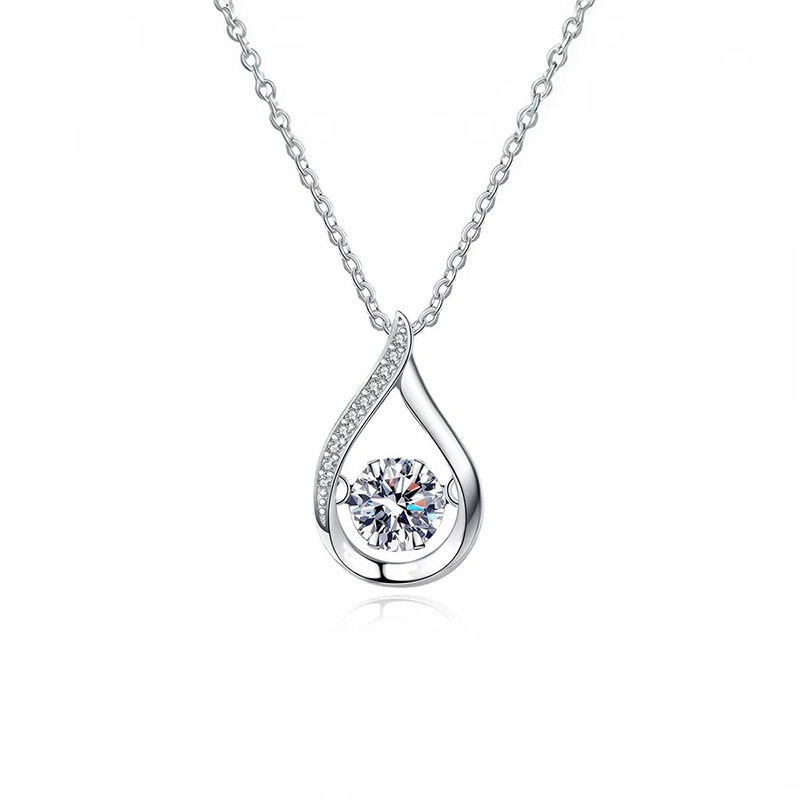 In Stock [18-Year-Old Factory] Korean Style S925 Sterling Silver Smart Water Drop 1 Carat Moissanite Necklace Manufacturer