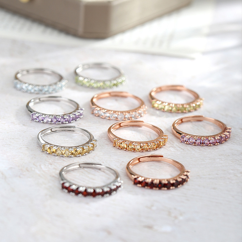 European and American Fashion Natural Crystal Ring for Women S925 Sterling Silver Plated 18K Row Ring Crystal Clean Accessible Luxury Versatile Ring