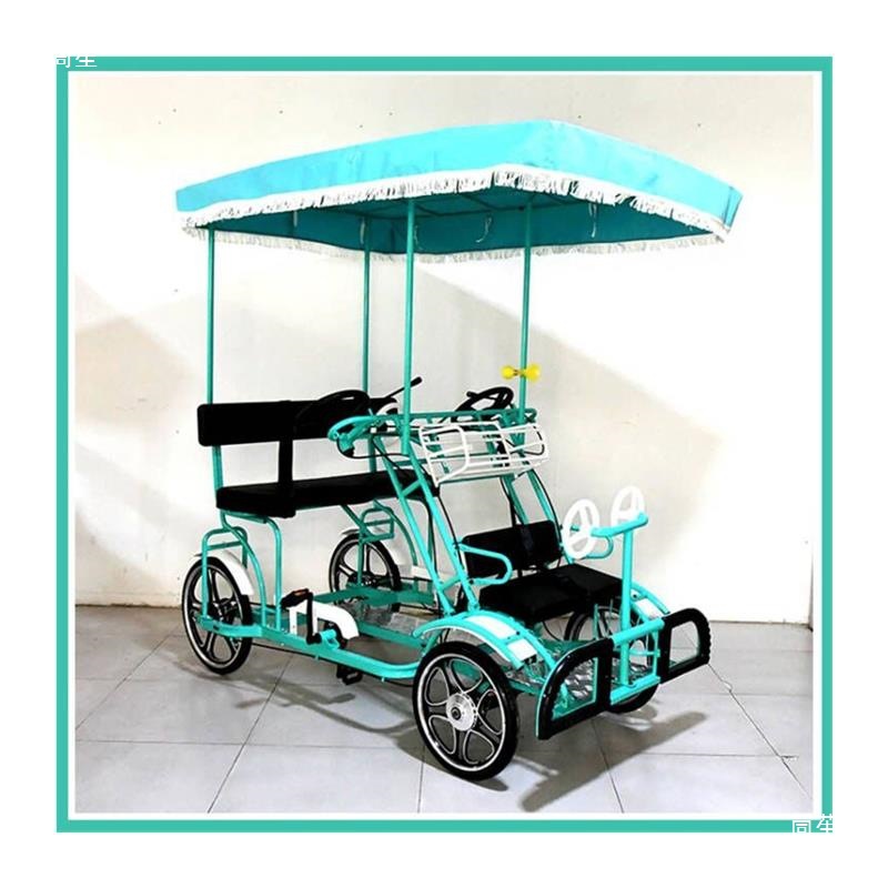 Four-Wheel Sightseeing Bicycle for Two, Four, Three, Multiple People, Double, Parent-Child, Integrated Wheel for Tourist Attractions