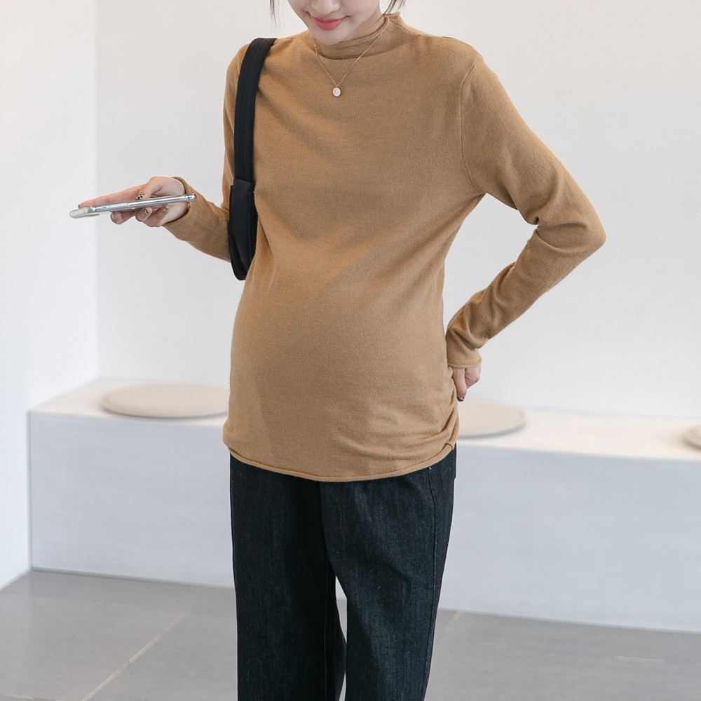 Autumn New Maternity Clothes Korean Fashionable Long-sleeved Curl Base Shirt Trendy Mom's Slim-fit Base Shirt for Going Out