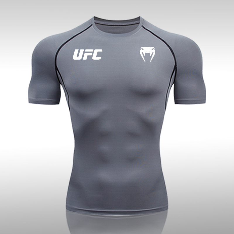 Muay Thai Training Bodysuit Quick-Drying Breathable Elastic Fighting Sanda Fighting Fitness Running Sports Short-Sleeved Top