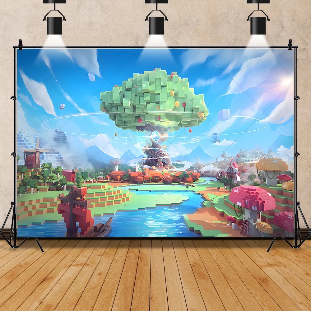 My World Game Theme Birthday Party Background Cloth Atmosphere Decoration Wall Cloth Birthday Party Photo Cloth