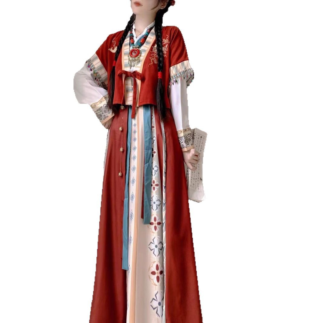Tang Dynasty Wei Jin Feng Han Clothing Female [Red Not Laji] Han Element Tang Quilt One-Piece Waist Broken Skirt Daily Wear