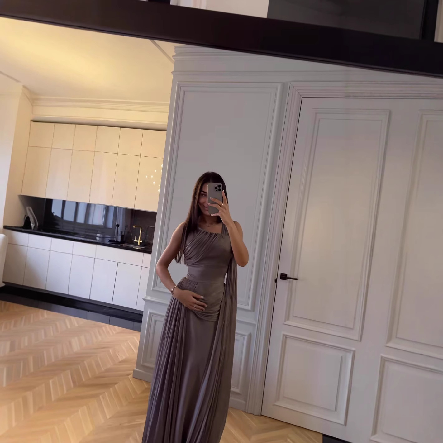 2025 Spring and Summer Cross-border Europe, America and the Middle East Foreign Trade Women's Clothing Independent Station Amazon Pleated Ribbon Satin Evening Dress