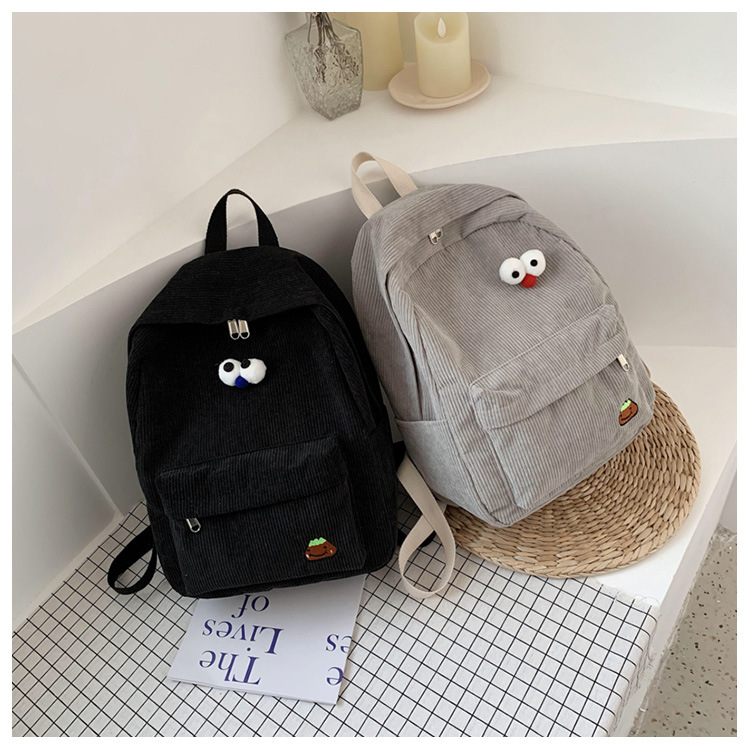 Corduroy backpack women's fashionable all-matching Korean style cute fresh campus backpack ins style class schoolbag