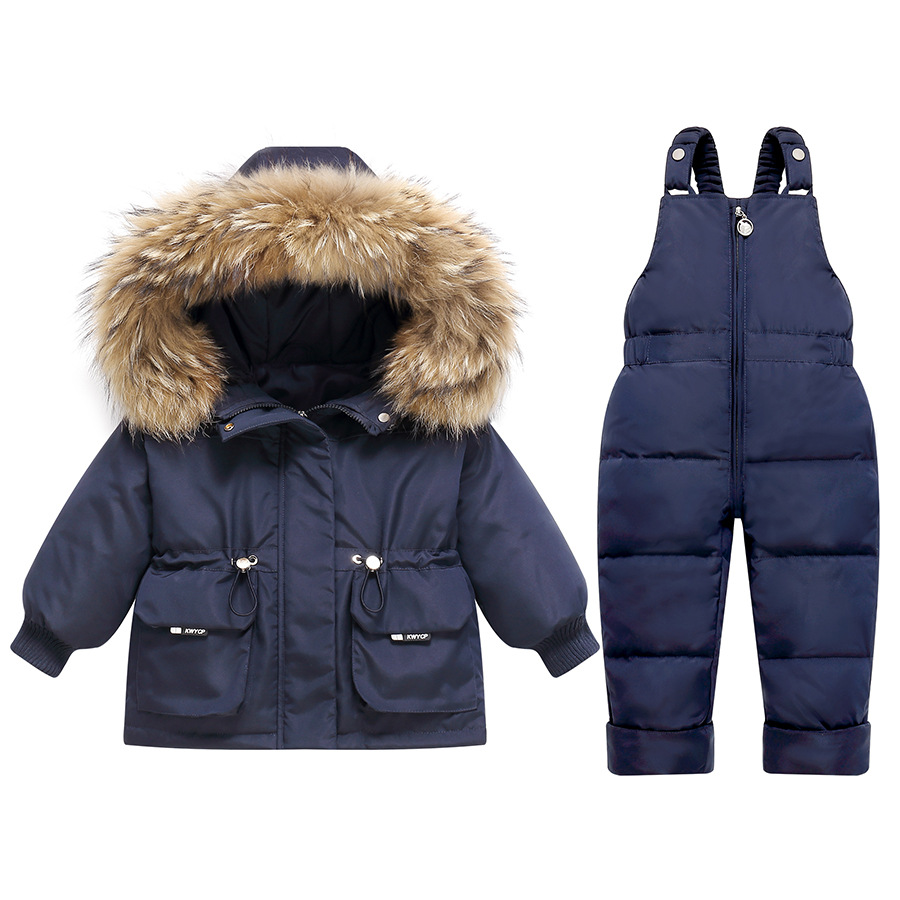 1-3 Years Old Baby Winter down Jacket Thickeneded Suit Boys and Girls Two-Piece Set with Detachable Crotch Overalls to Heattech