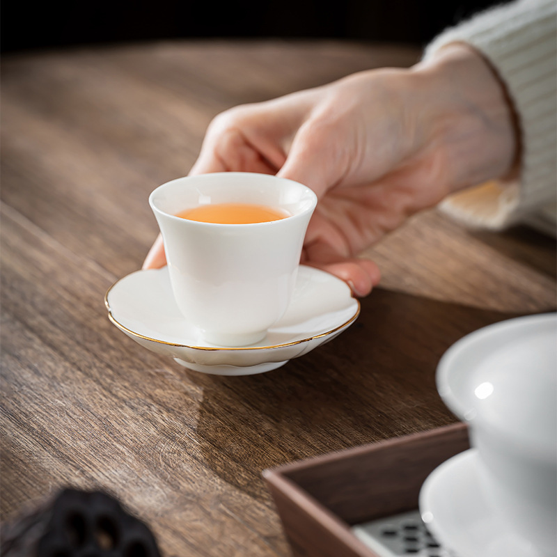 Handmade Sheep Fat Jade Porcelain Coaster Ceramic Coaster Tea Cup Insulation Pad Kung Fu Tea Set Saucer Dehua White Porcelain