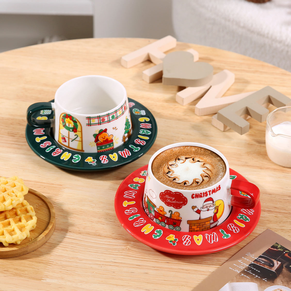 Cross-border Ceramic Christmas Coffee Cup and Saucer Gift Box suit Restaurant Home Mug Tea Cup Afternoon Tea Cup and Saucer