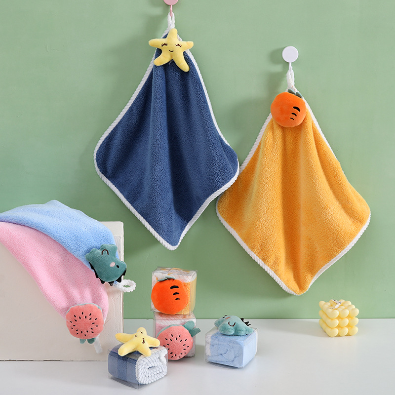 Coral fleece cartoon children's hanging towel hand towel hand towel hand gift wedding shop opening festival creative gift absorbent gift