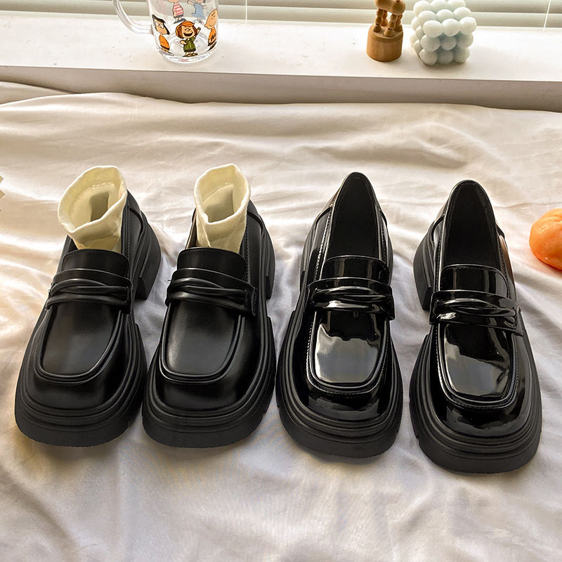 Thick-soled muffin loafers women's 2025 spring and autumn new women's shoes one-step black single-layer shoes British-style small leather shoes