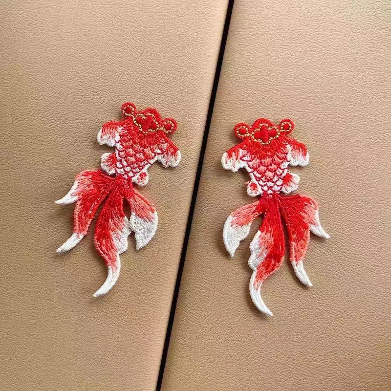 Antique Goldfish Embroidery Cloth Stickers Koi Hanfu Ethnic Coat Coat Dressing Patch Stickers DIY Decorative Accessories Appliques
