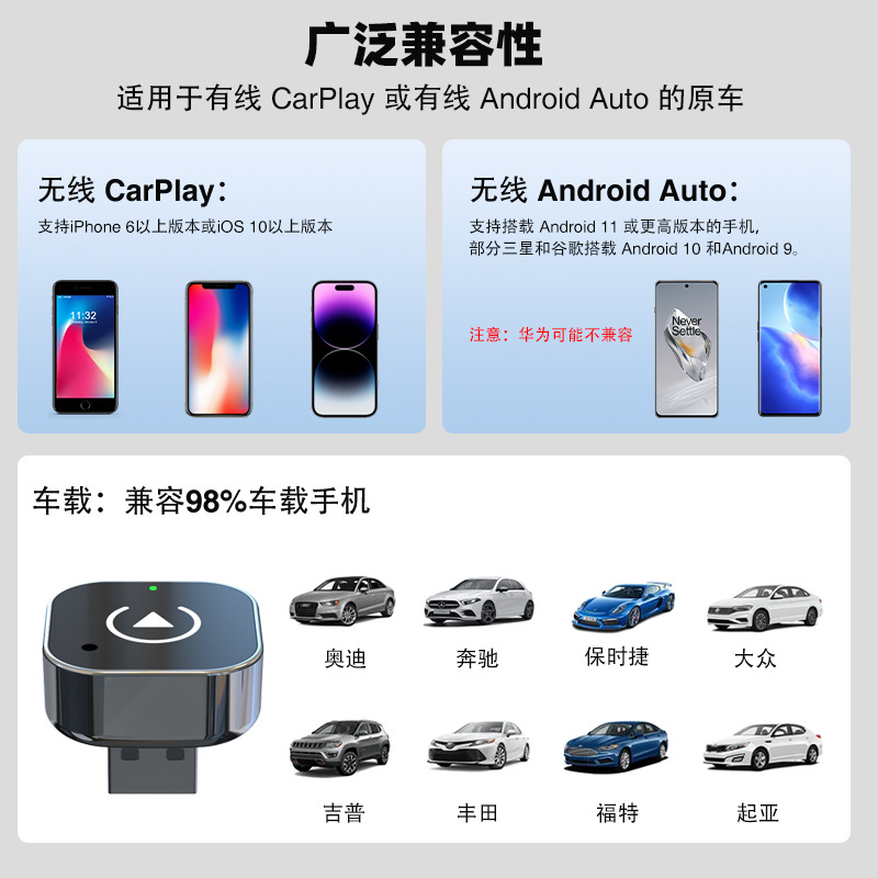 Carplay Wired to Wireless Carplay Box Android Auto Car-Machine Interconnection Box Adapter