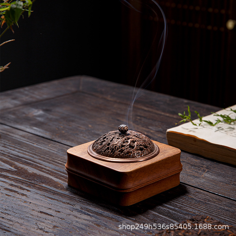 Solid Wood Incense Burner for Home Use, Sandalwood Coil Incense Holder, Indoor Walnut Incense Burner, Tea Ceremony Incense Stick, Incense Wood Base, Incense Ceremony