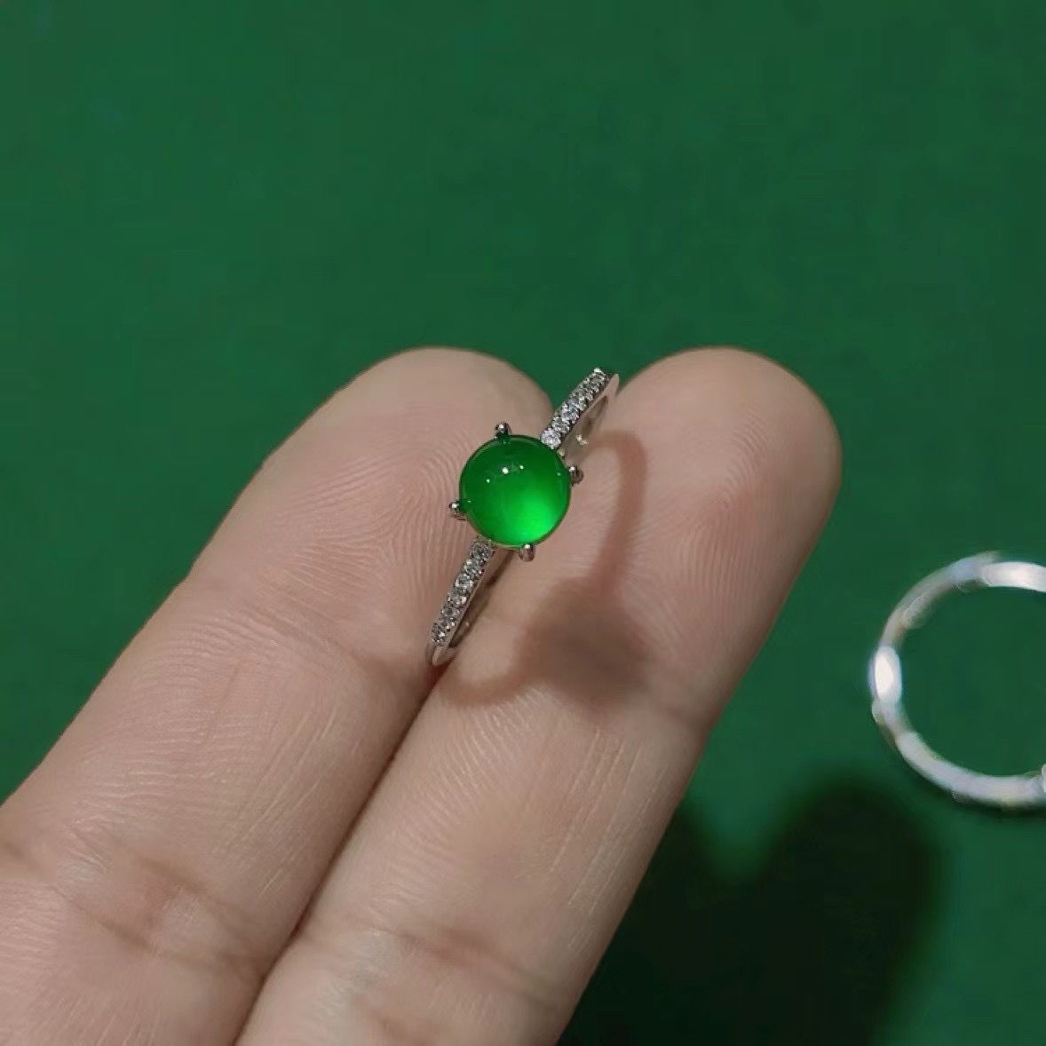 High Ice Silver-Plated Inlaid White Chalcedony Women's Ring Simple and Exquisite Agate Women's Jade Ring Gift Live Broadcast