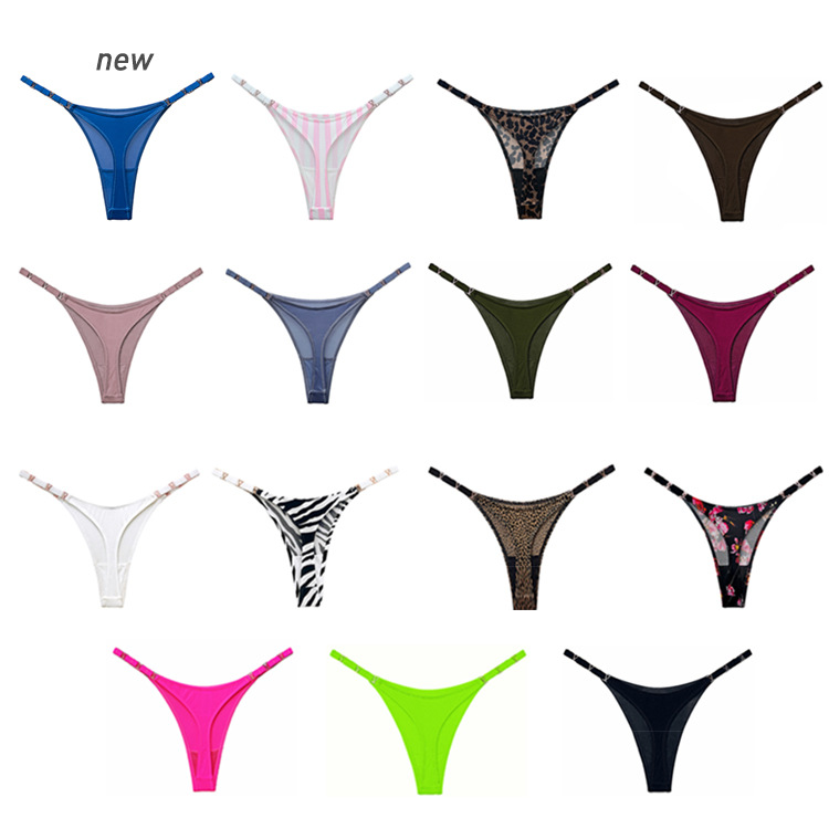 1908t Sexy European and American Metal Ice Silk T-Pants Women's Fitness Sports Butt Lifting Low Waist High Fork Thong Half Hip Cover