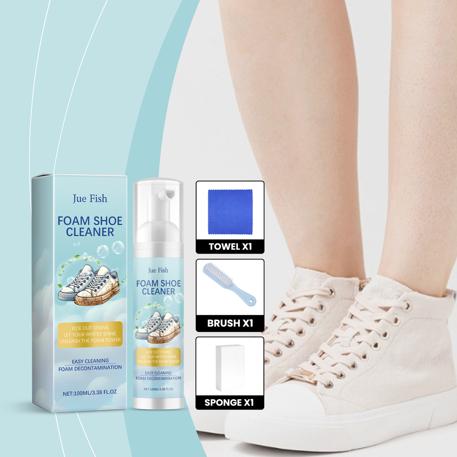 Набор для чистки обуви Jue Fish White Shoe Foam, удаление пятен, очиститель для белой обуви
