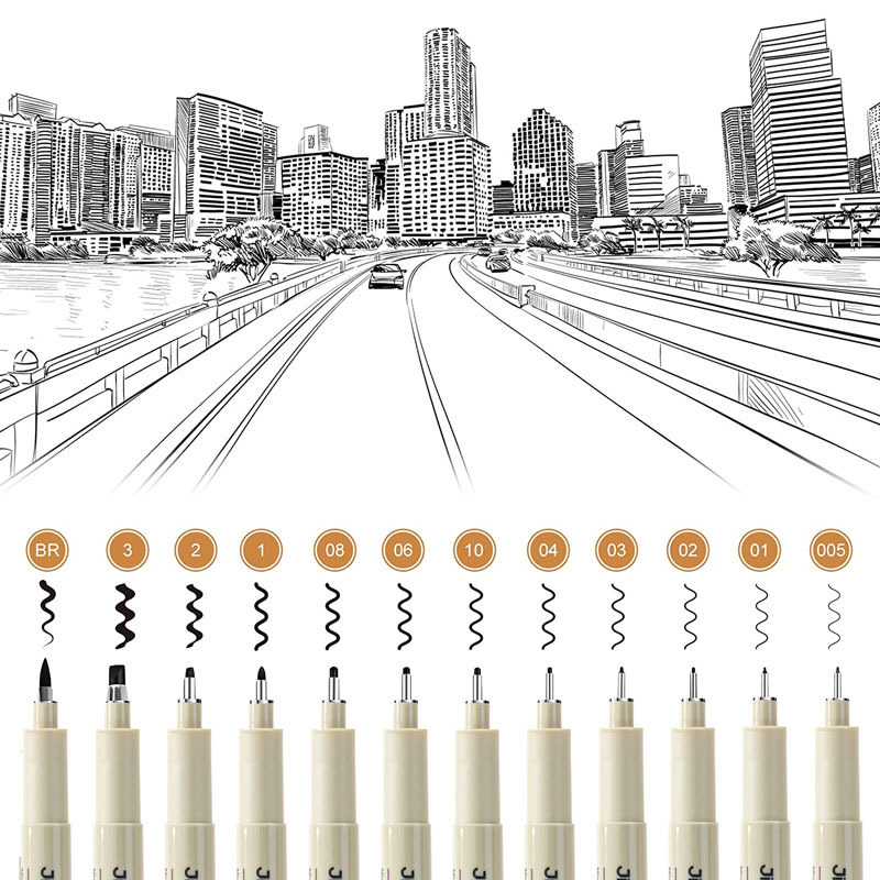 Needle Pen 12 Size Set Stroke Pen Animation Sketch Pen Cross-border Hot Sale Water-based Paint Drawing Pen