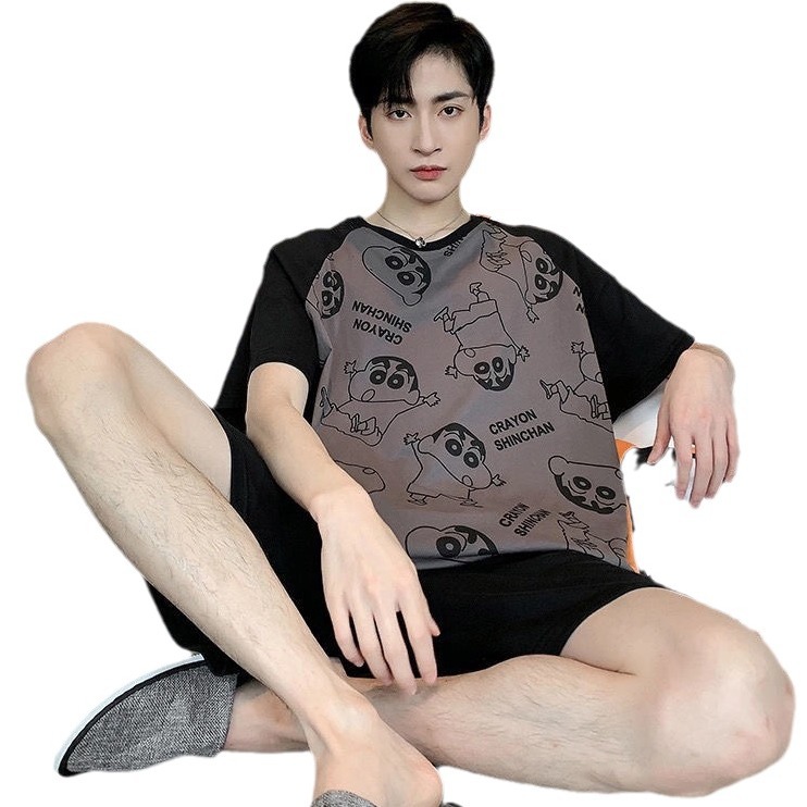 2025 Summer Pajamas Men's Youth Sports Short-Sleeved Loose Casual Home Plus Size Suit Men Can Wear Outside