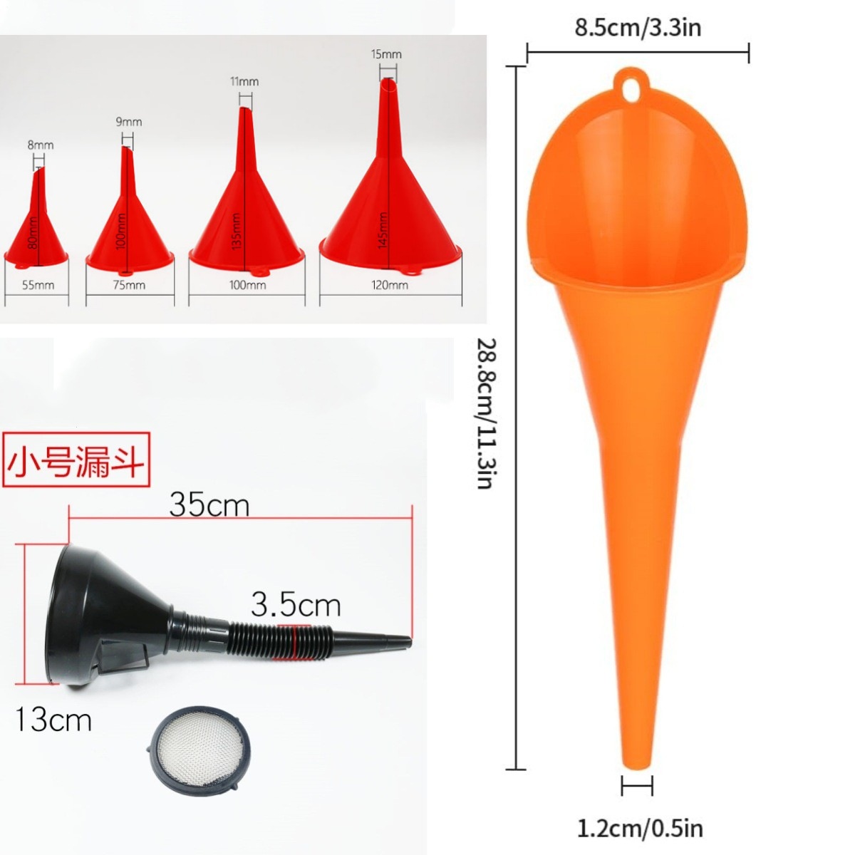 Cross-border hot sale refueling funnel with filter telescopic tube car and motorcycle refueling gasoline plastic long nozzle funnel