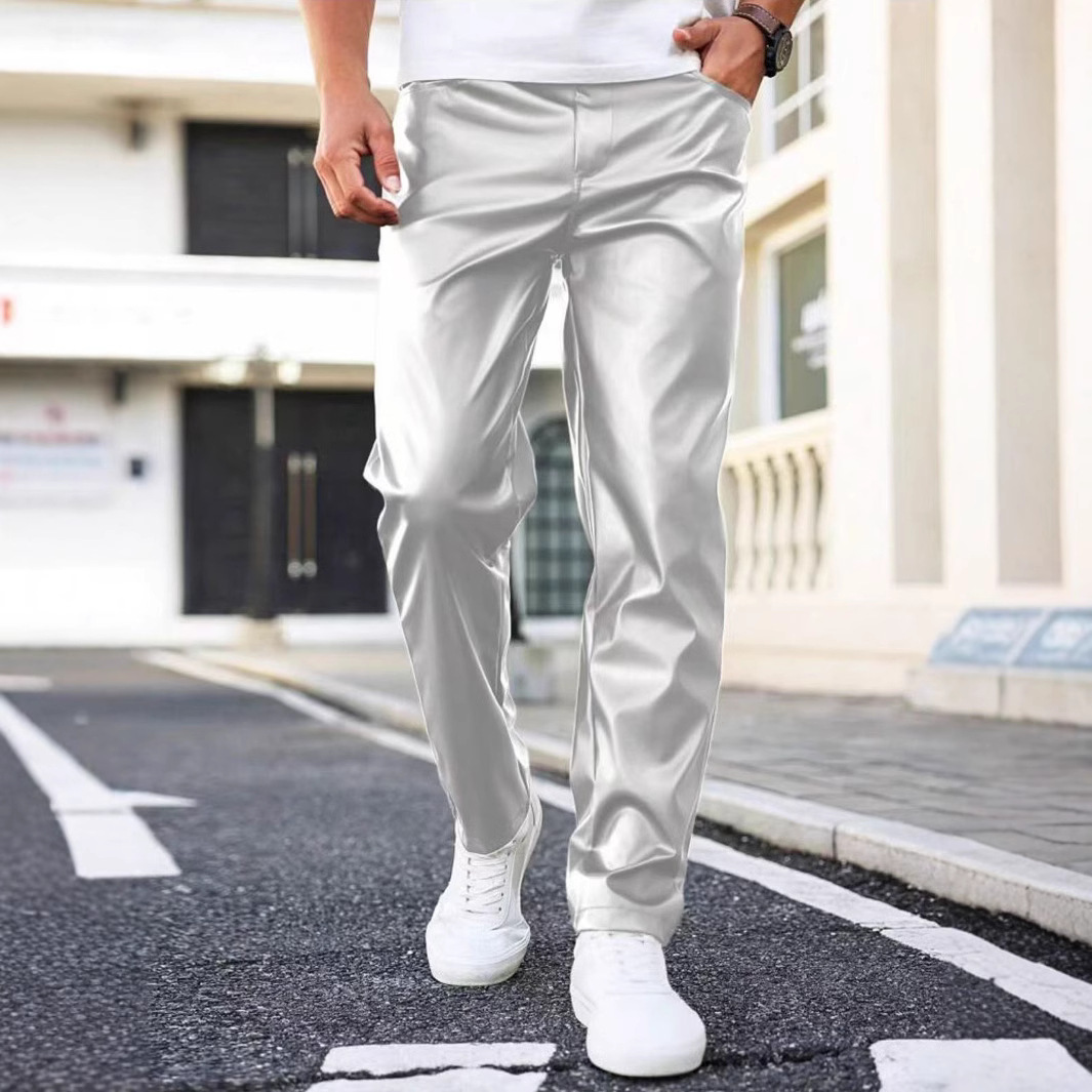 2025 New Cross-border Men's Motorcycle Riding Leather Pants Men's European and American Straight PU Leather Pants