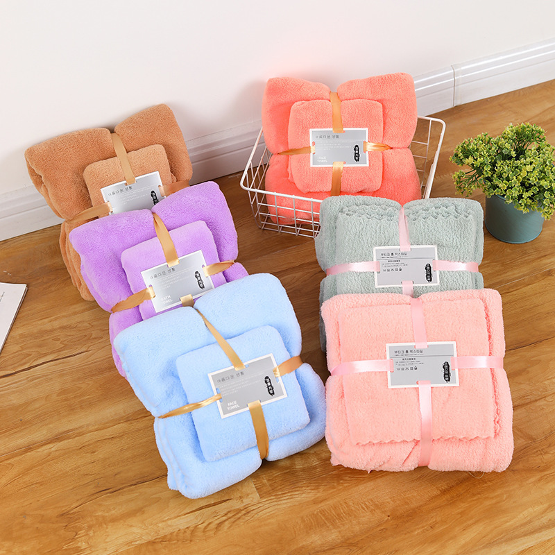 Coral Fleece Mother and Child Set Coral Fleece Towel Bath Towel Set Wholesale Thickened Soft Absorbent