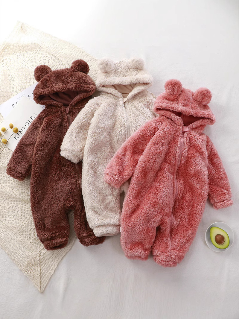 Baby Jumpsuit Winter Newborn Warm Crawling Suit Baby Plush Outer Coverall Kidsren's Pajamas Bear Harem