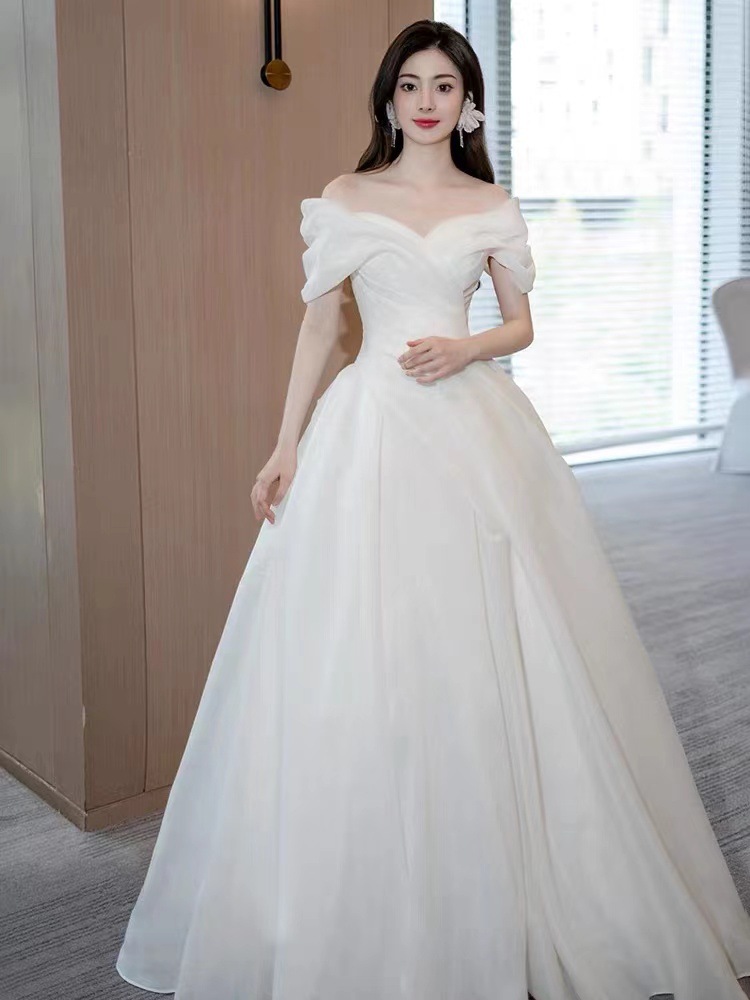 Платье для невесты на одно плечо, легкое, свадебное, 2025, новое, французский сатин, основная пряжа, высокое качество, простое, выходное платье