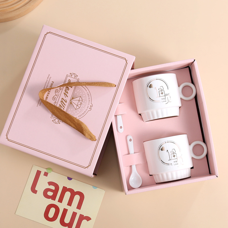 Creative mug advertising gift couple pair Cup cartoon coffee cup opening gift ceramic cup printed logo