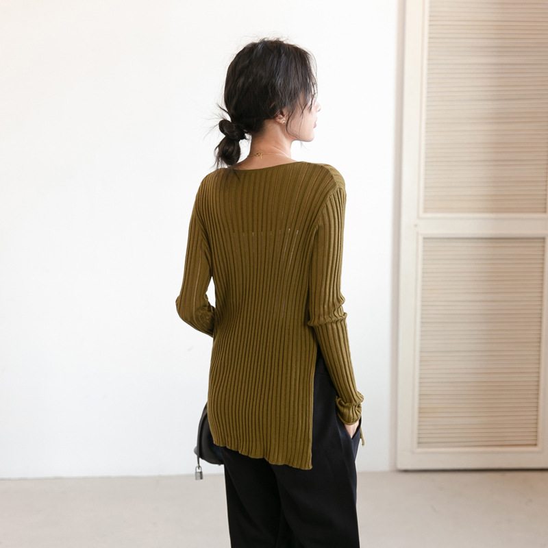 Autumn Maternity Shirt Knitted Fashionable Maternity Wear Mid-Length Maternity Bottoming Shirt Knitted Cut Out Long-Sleeved Sweater