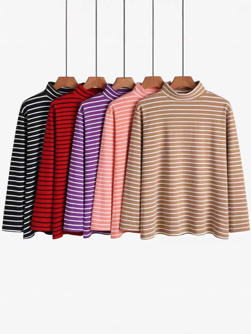 Теплый базовый топ для весны и осени, эластичный, с длинным рукавом, двусторонний, полосатый
