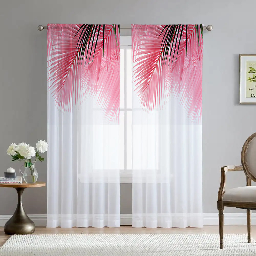 Jit Shipping Cross-Border Exclusive Factory Direct Sales Nordic Digital Printing Processing Pink Palm Leaf Curtains and Screens