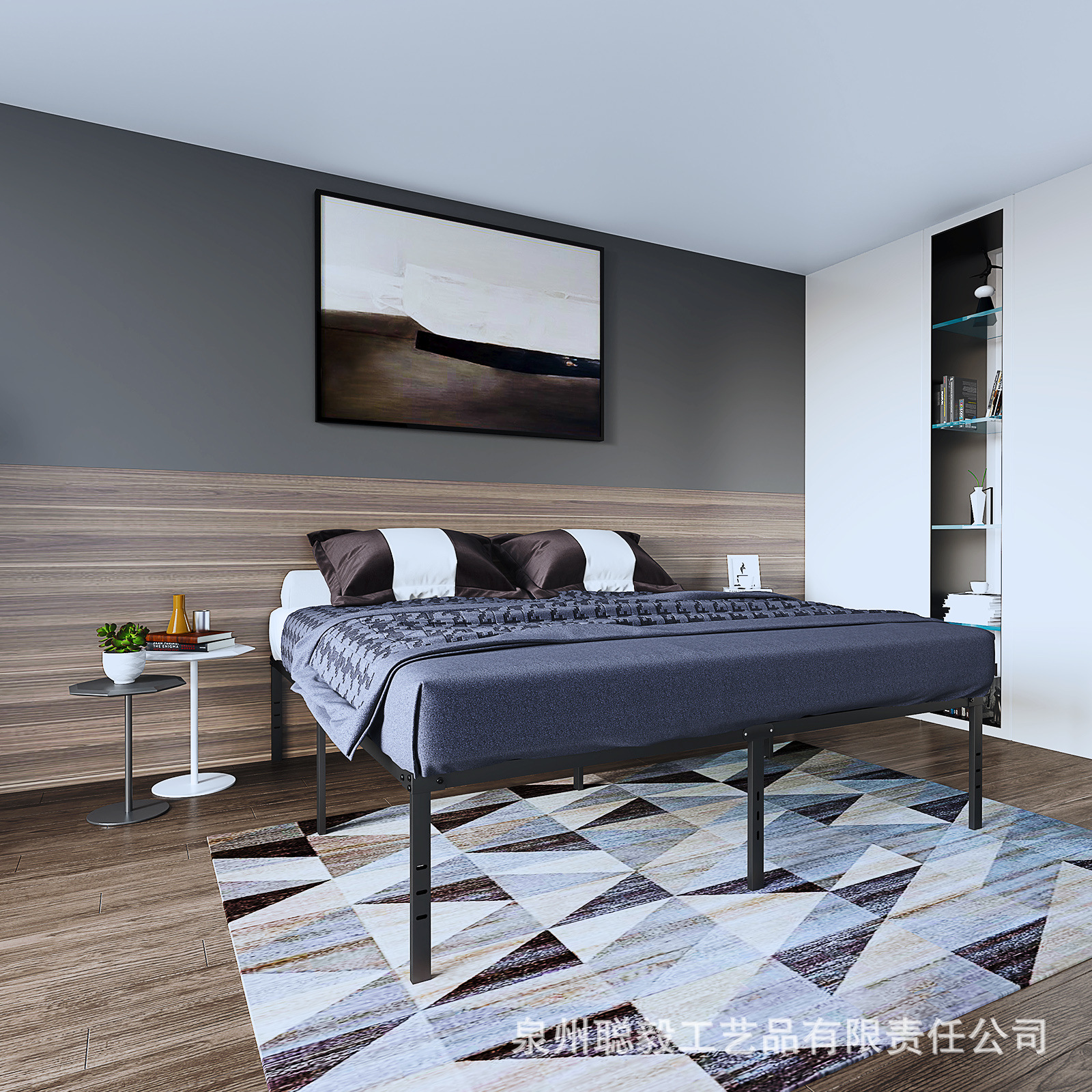 Cross-border Foldableing Bed Frame Iron Simple Single Bed B&b Large Bed Household Metal Bed Assembled Iron Bed Black