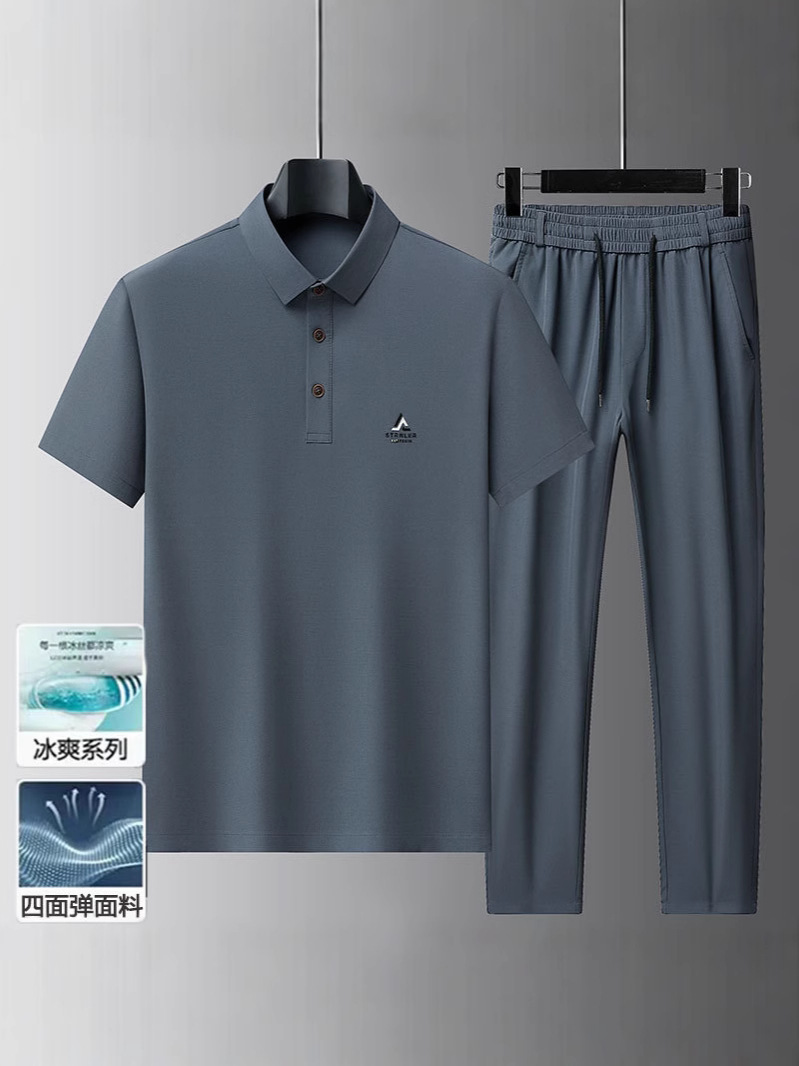 Летняя рубашка-поло из ледяного шелка, тонкая, короткий рукав, для мужчин среднего возраста, повседневный