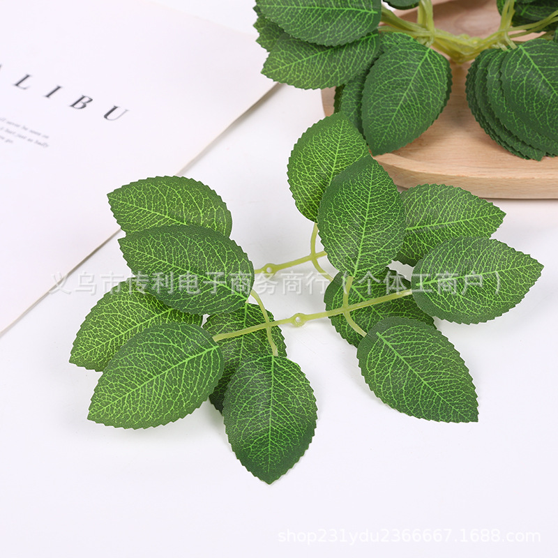 green 2 forks 6 pieces imitation silk screen rose leaf imitation leaf diy material silk cloth headdress wreath accessories leaf