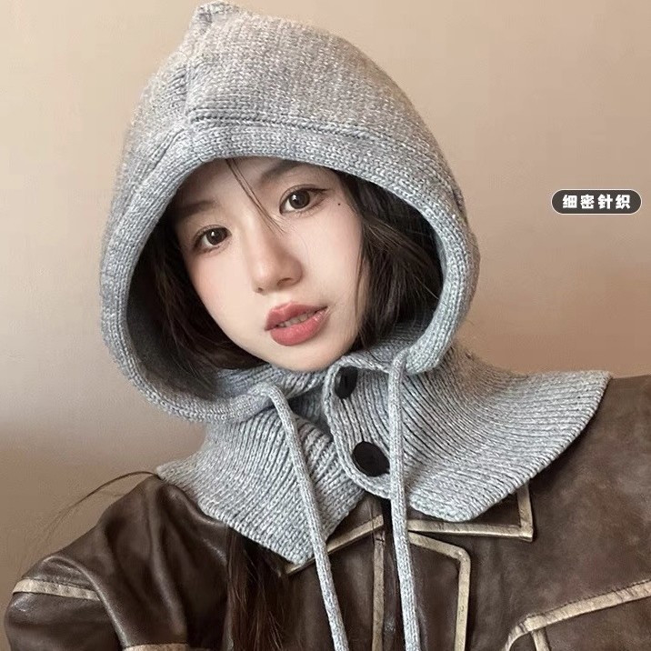 Korean Balaclava Hat Women's Winter Warm Hat Scarf Integrated Couple Style Ear Protection Woolen Knitted Hat