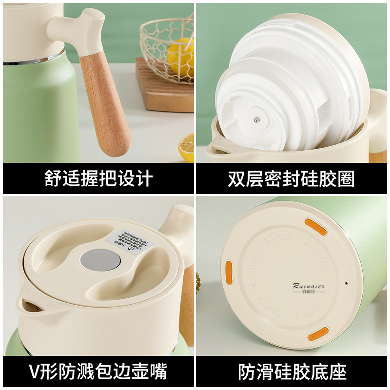 Ruinier 304 Double-Layer Vacuum Insulated Water Kettle Sealed and Leak-Proof Household Large-Capacity High-End Guishi Wooden Handle Hot Water Water Kettle