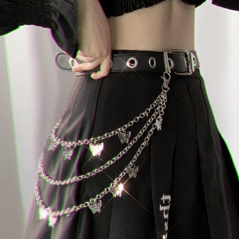 Women's waist chain cool ins style pants chain accessories trendy hip-hop hanging chain decoration belt with jk uniform plaid skirt