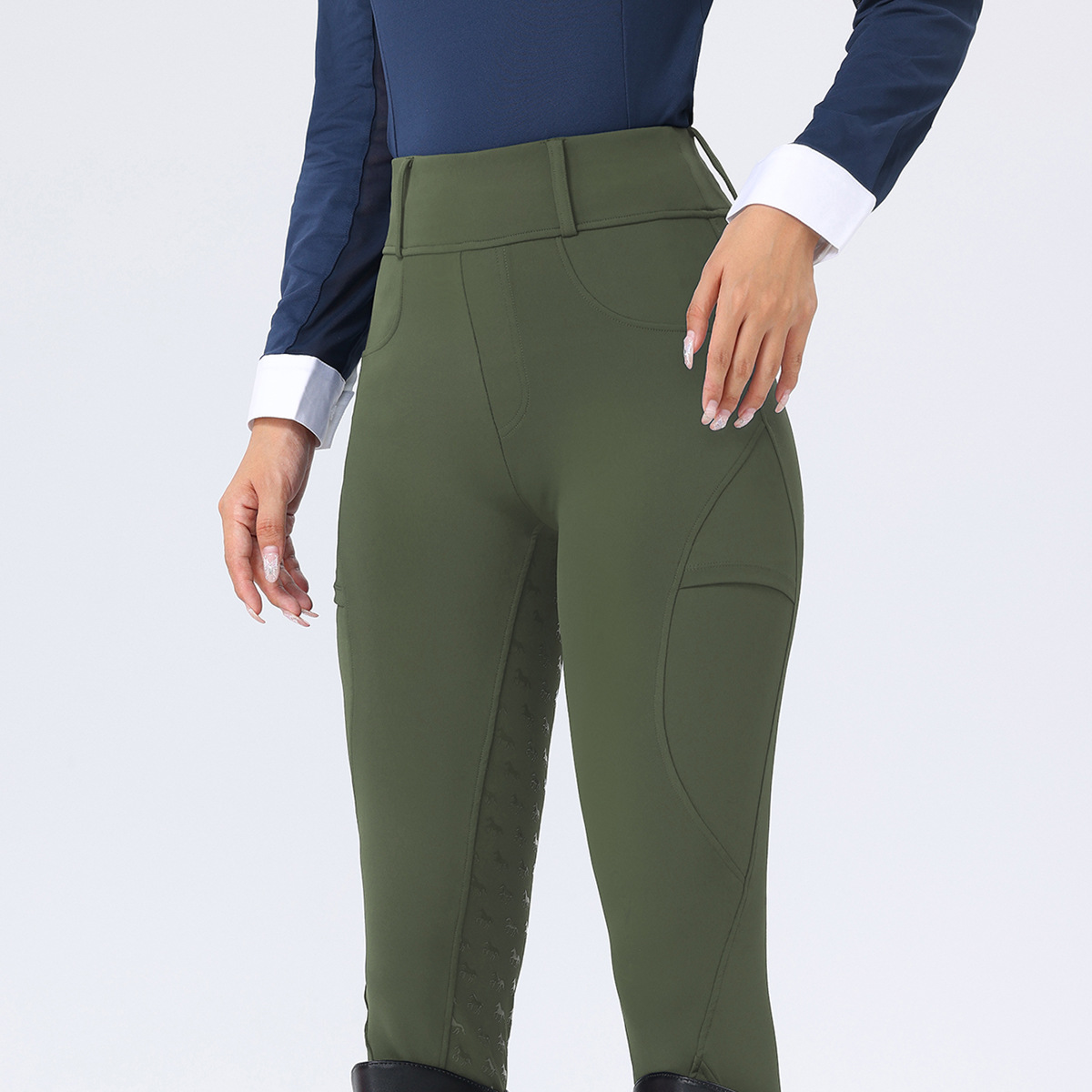European and American Cross-border Women's Riding Pants Full Seat Silicone Non-slip Wear-resistant Double-sided Pocket Tight High Waist Abdominal Riding Pants