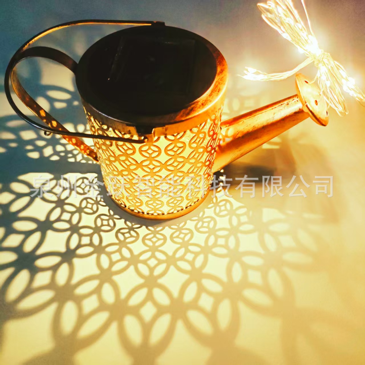 Cross-border New Copper Coin Solar Kettle Lamp Iron Hollow Outdoor Rainproof Decoration Garden Courtyard Lawn