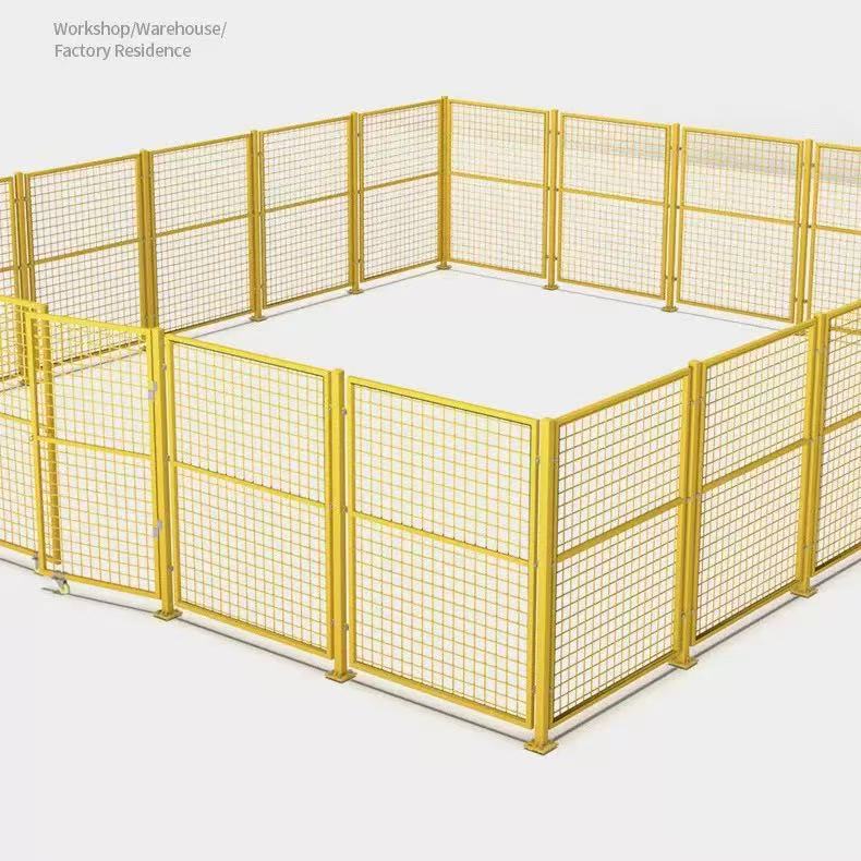 Warehouse Workshop Isolation Net Factory Indoor Warehouse Partition Wire Mesh Fence Yellow Spray-Coated Frame Guardrail Net