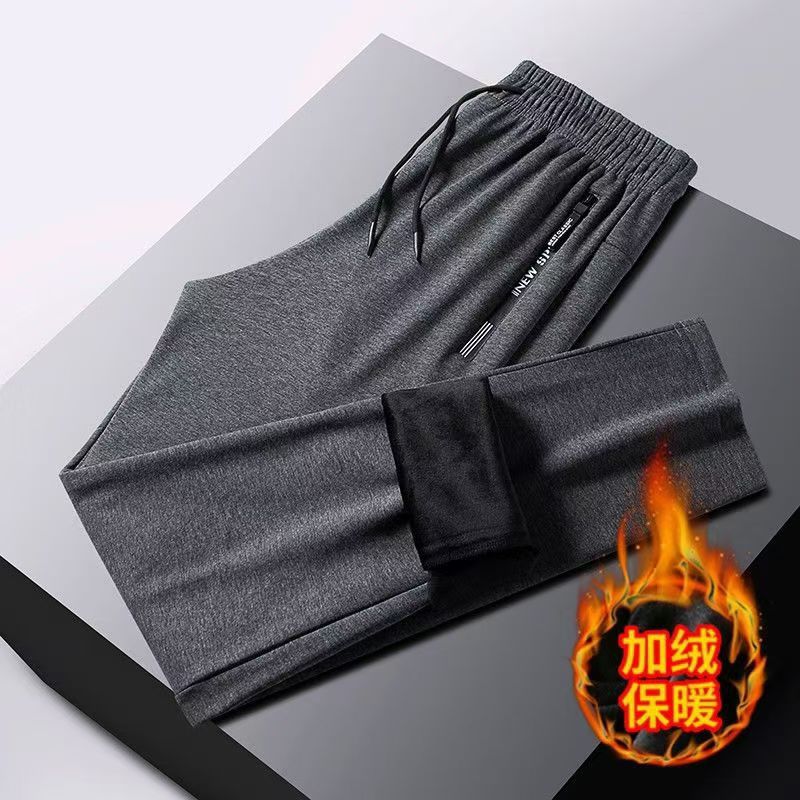 Sports pants men's Spring and Autumn 2023 casual trousers plus size loose sweatpants pants autumn and winter fleece-lined thickened business