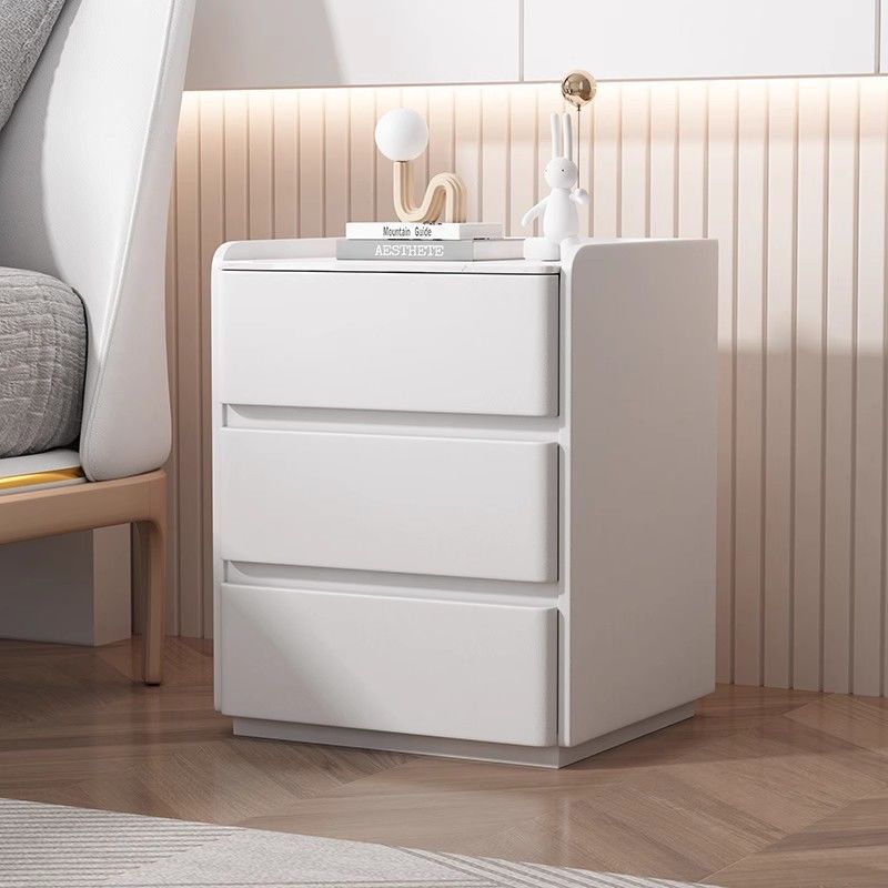 Three-layer Drawer Rock Board Solid Wood Floor-standing Bedside Table Modern Simple Elevate Storage Bedroom Cream Storage Cabinet