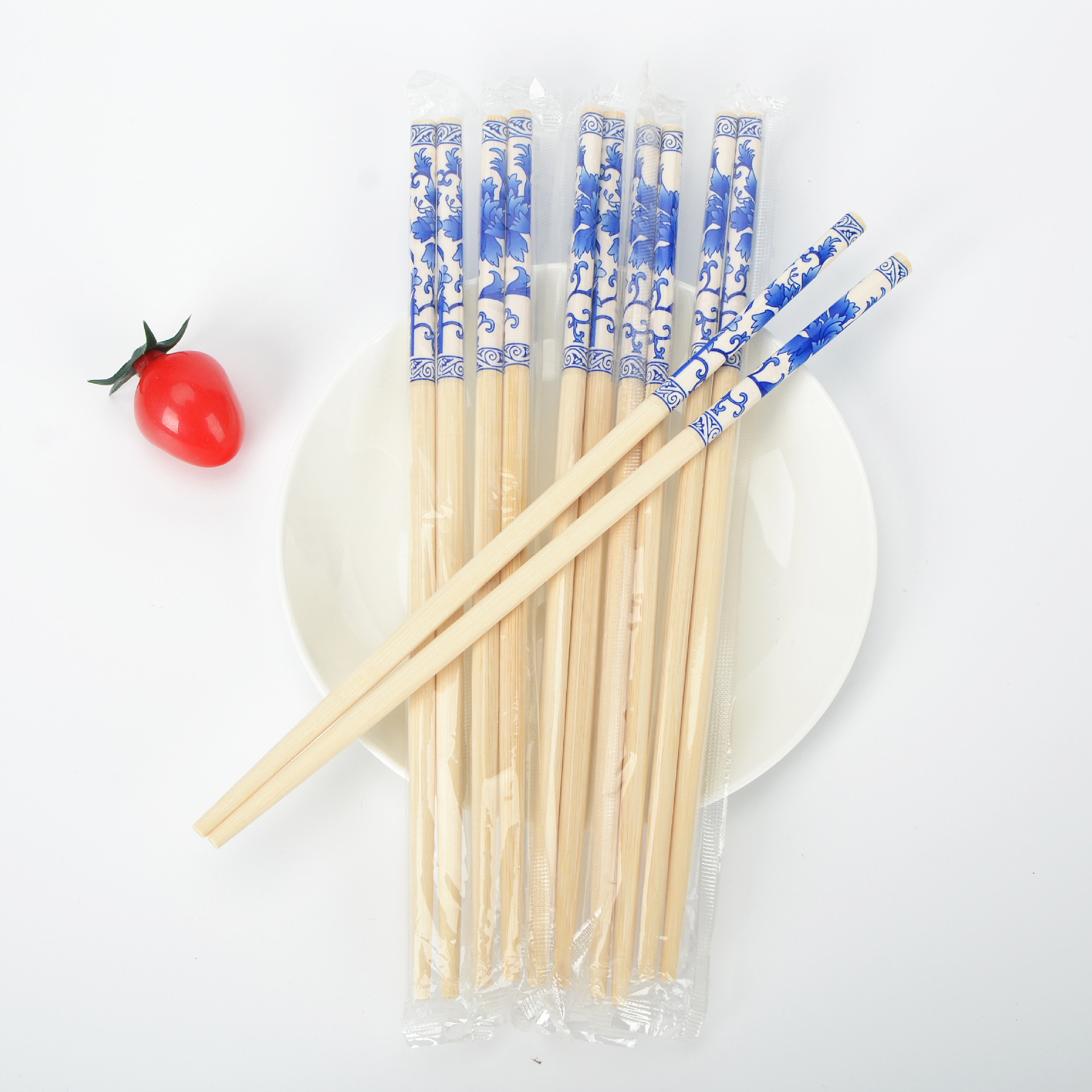 Manufacturer Wholesale Disposable Blue and White Porcelain Convenient Bamboo Chopsticks Restaurant Chopsticks Individually Packaged for Takeaway Packaging and Takeaway